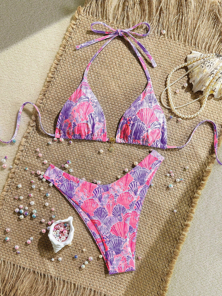 Damen Triangel-Bikini mit floralen Mustern Drune