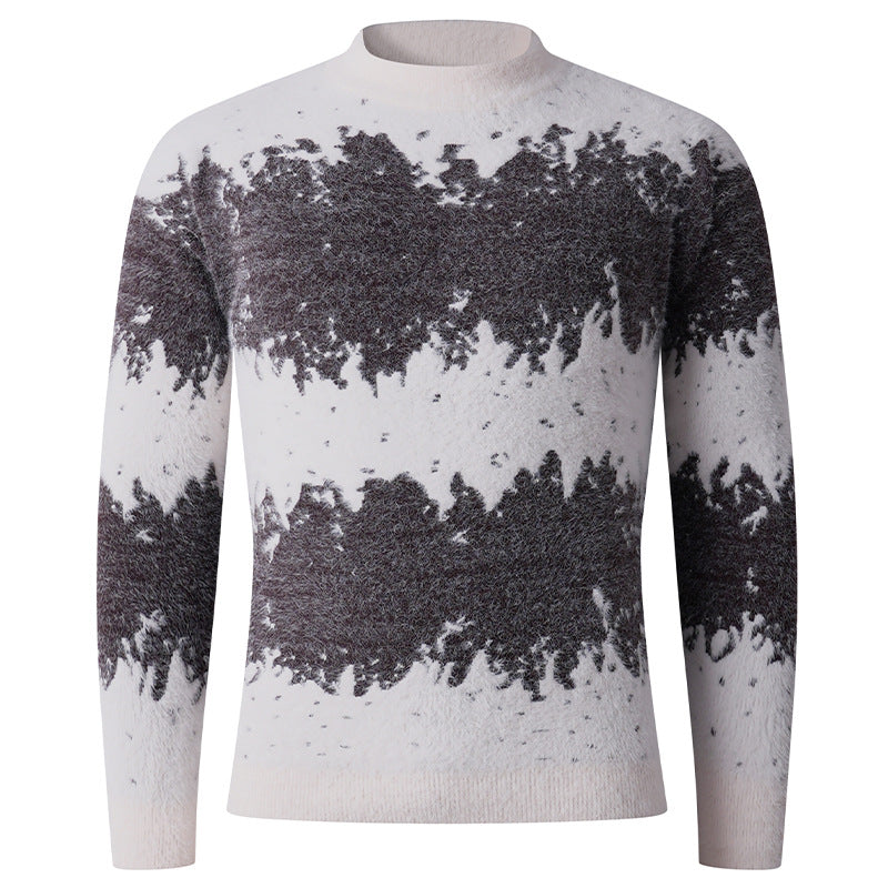 Herren Gemusterter Feinstrickpullover mit leichtem Stehkragen und Mohair‑Look Drune
