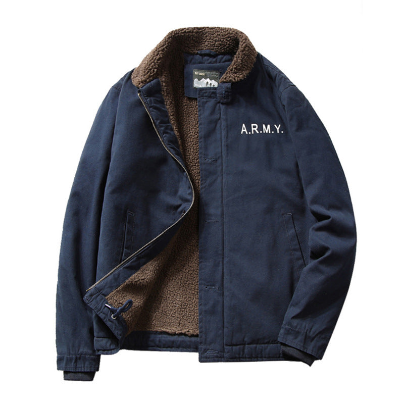 Herren nan gefütterte Canvas-Pilotjacke mit Teddykragen, verdeckter Knopfleiste und verstellbarem Kordelzugsaum Drune