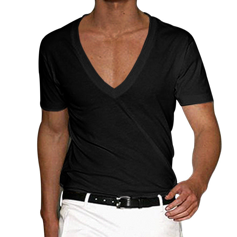 Herren nan tief ausgeschnittenes V-Ausschnitt Kurzarmshirt aus Baumwollstretch mit tailliertem Schnitt Drune
