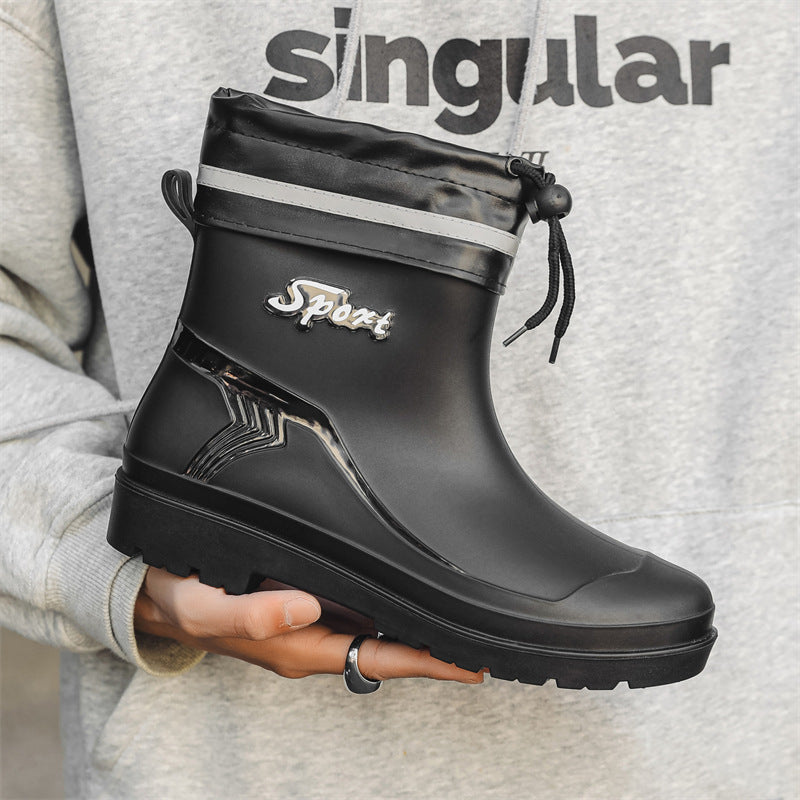 Herren Kurze wasserdichte Regenstiefelette mit Kordelverschluss und profiliertem Outdoor-Sohlendesign Drune