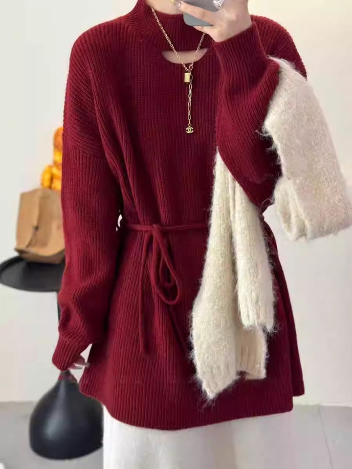 Damen Strickkleid mit hohem Kragen und eleganter Taillierung Drune