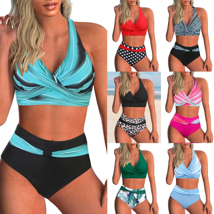 Damen Hochgeschnittenes Bikini-Set mit elegantem Wickel-Top und Comfort-Bund Drune