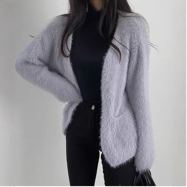 Damen luftige Strickjacke mit innovativen Taschen Drune