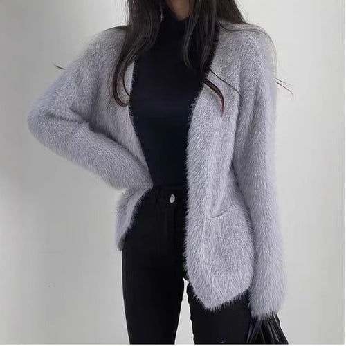 Damen luftige Strickjacke mit innovativen Taschen Drune