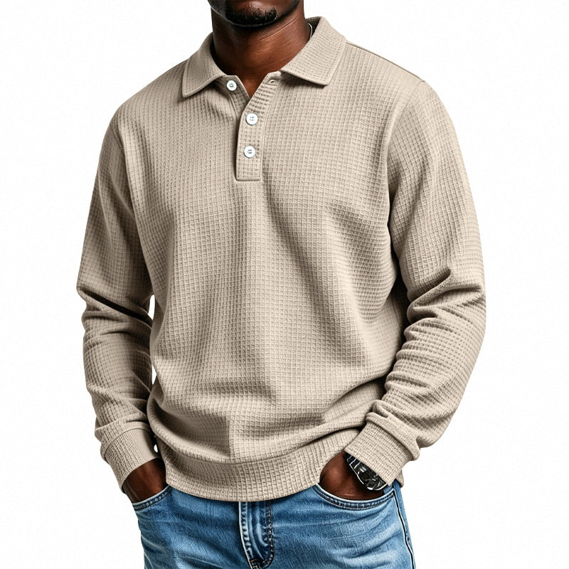 Herren Langarm-Poloshirt mit Waffelstruktur und Baumwollmix Drune