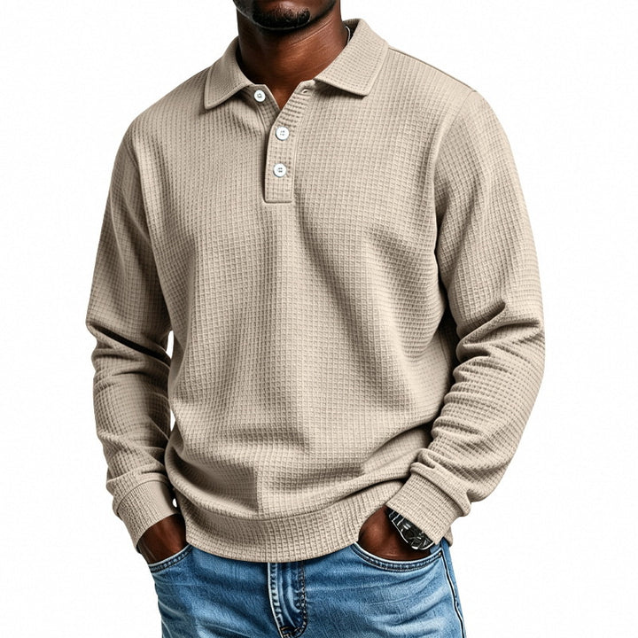 Herren Langarm-Poloshirt mit Waffelstruktur und Baumwollmix Drune