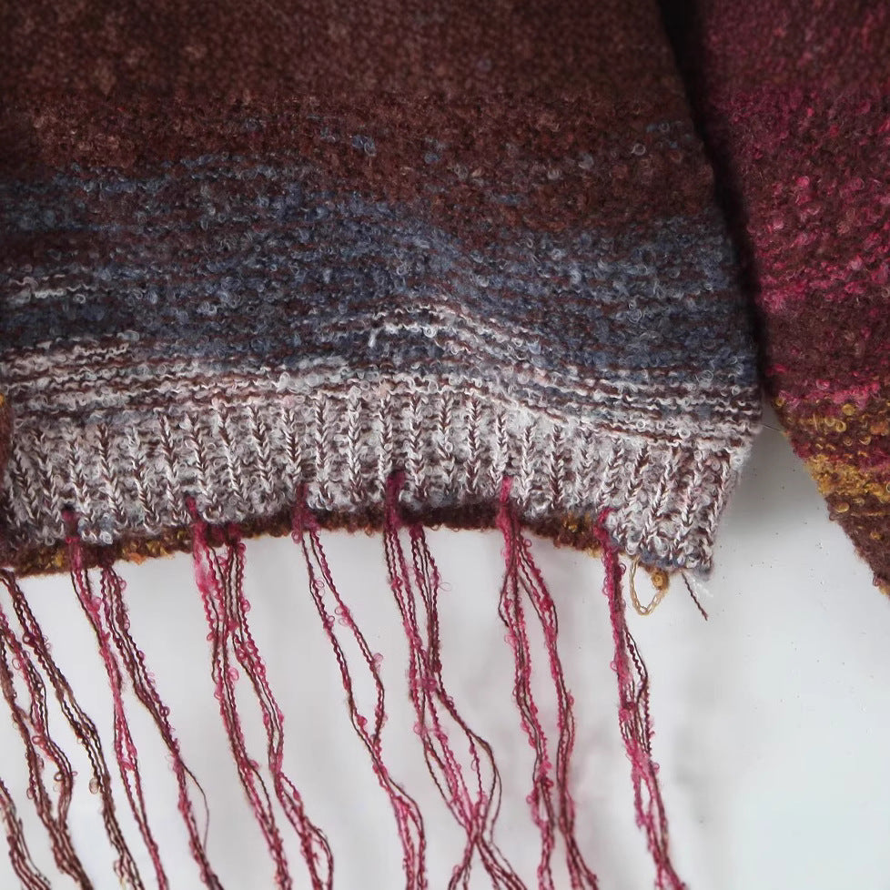Damen Langärmliger Strickcardigan mit Fransen Drune