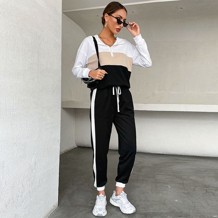 Damen Sportives Jogging-Set mit Kapuze, Tunnelzughose & Seitenstreifen Drune