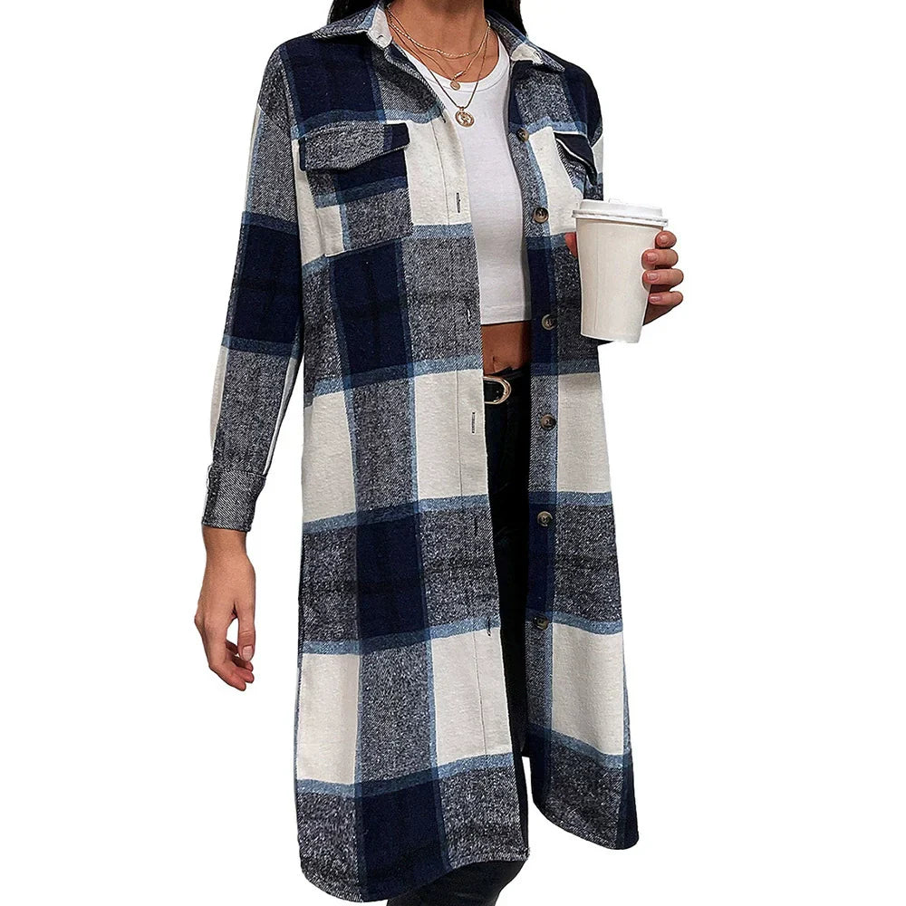 Drune | Damen-Shirtjacke – Oversized-Passform – Karomuster – Mittel Länge – Weicher Gewebter Stoff