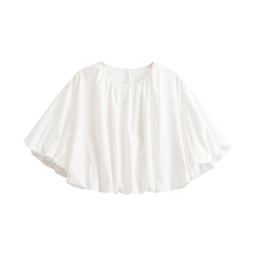 Damen Weites Cape-Top aus fließendem Satin mit Rundhalsausschnitt Drune