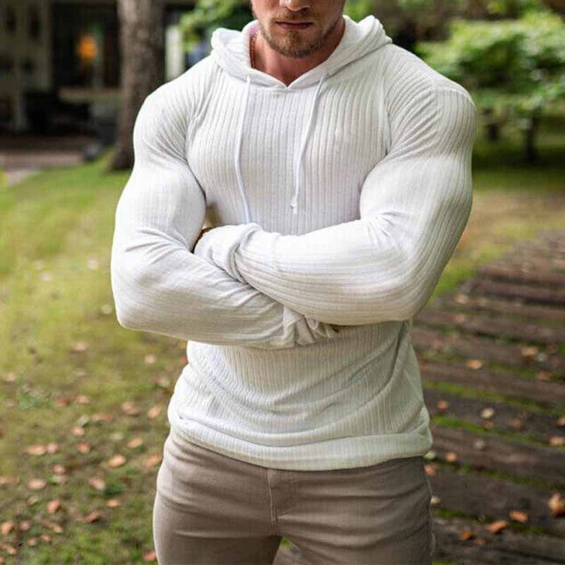 Herren Enganliegender Gerippter Kapuzenpullover aus Feinstrick Drune