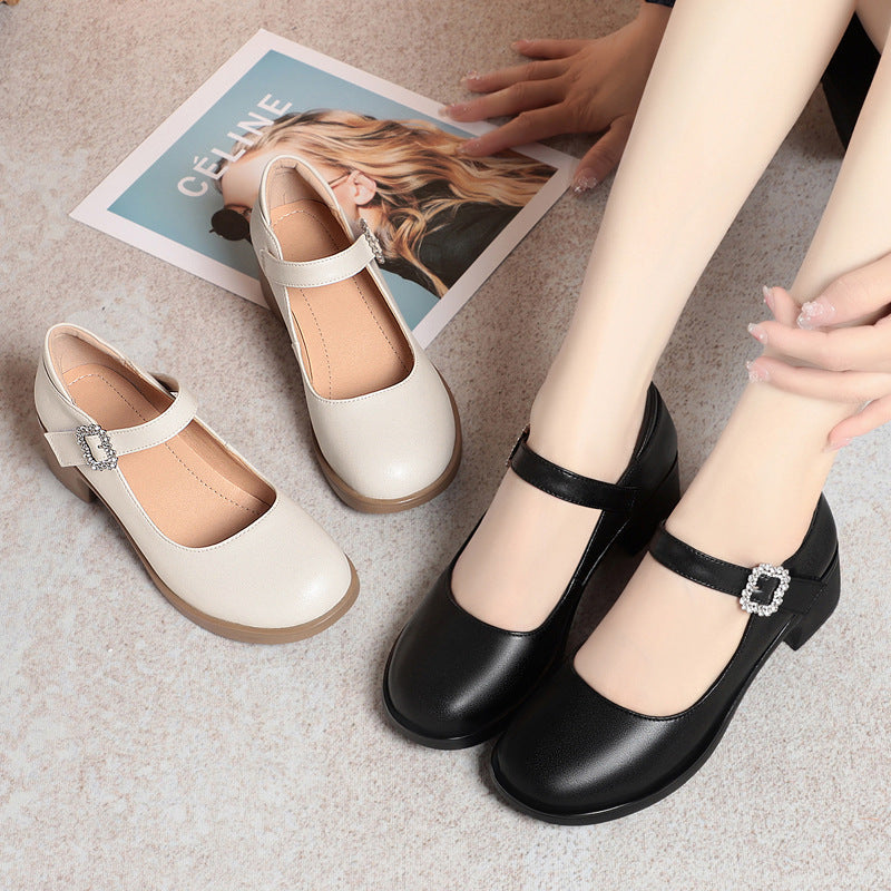 Damen Mary Jane Pumps mit dekorativem Riemchen und komfortablem Blockabsatz Drune