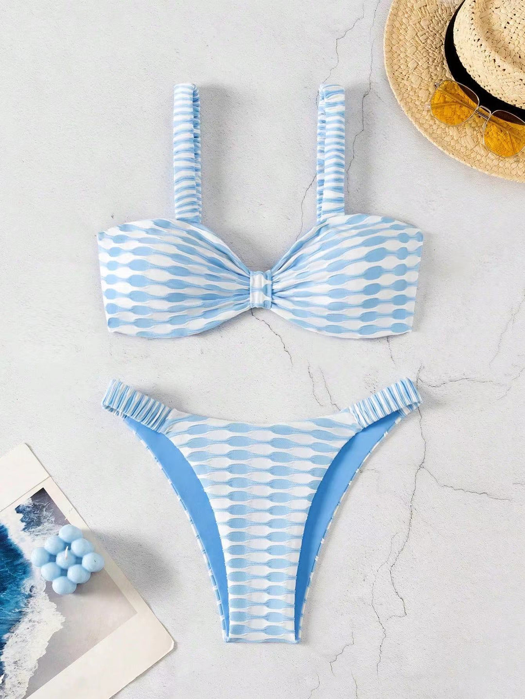 Damen Bandeau-Bikini mit einzigartigem Muster und verstellbaren Trägern Drune