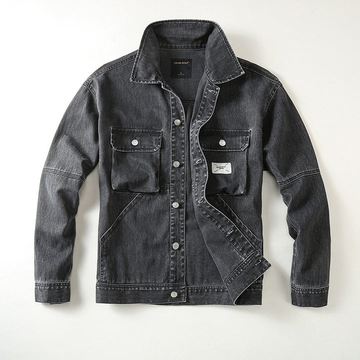Herren Utility-Denimjacke mit Oversized-Brusttaschen und durchgehender Knopfleiste Drune