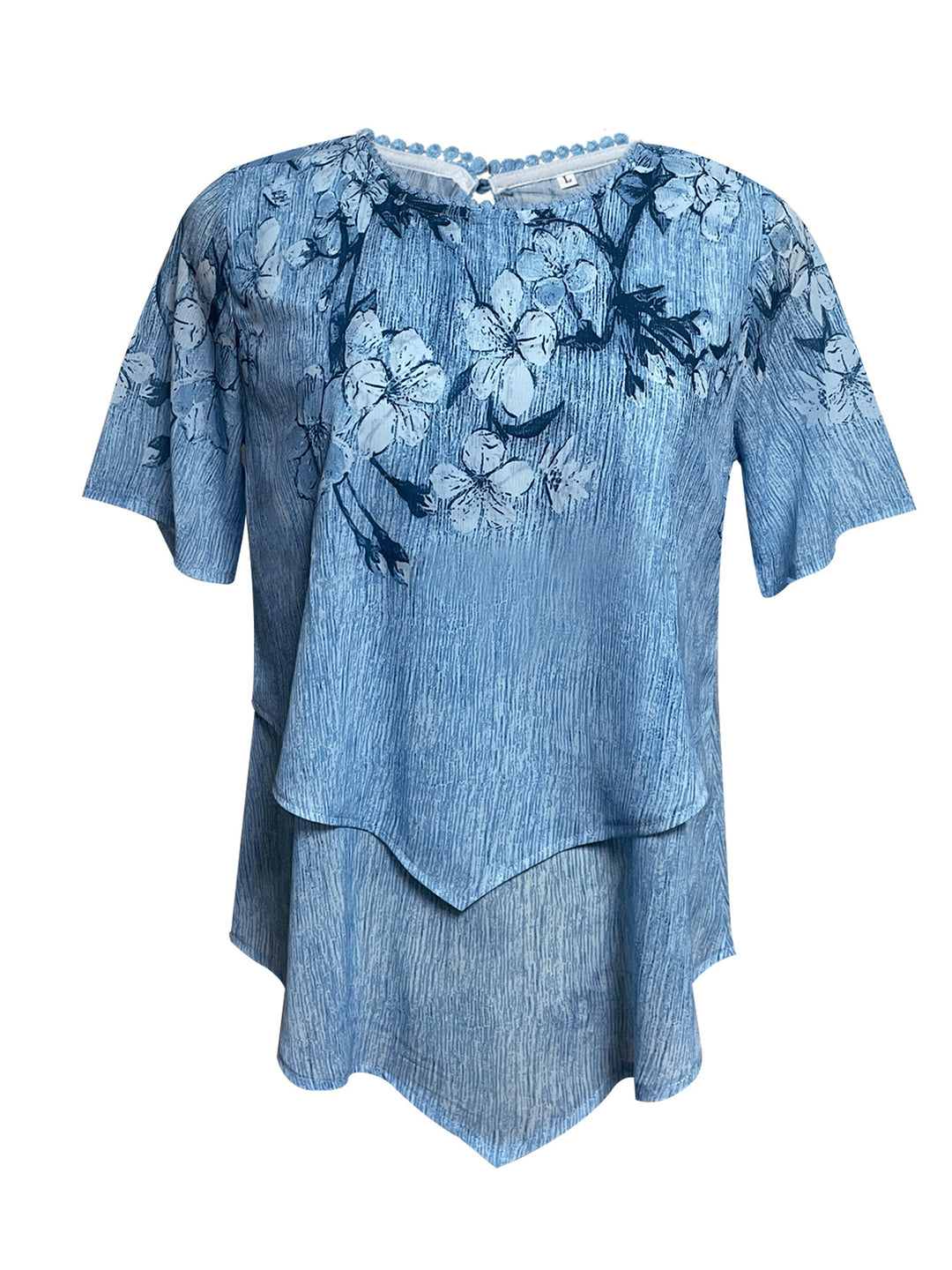 Damen nan zweilagiges Blusenkleid mit asymmetrischem Stufensaum, floraler Druckpasse und Flügelärmeln Drune