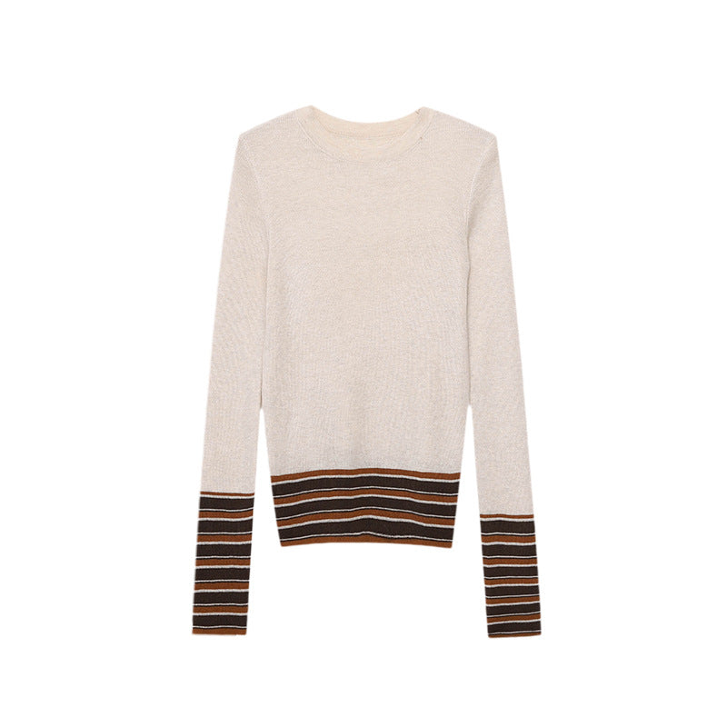 Damen eleganter Strickpullover mit modischen Streifen Drune
