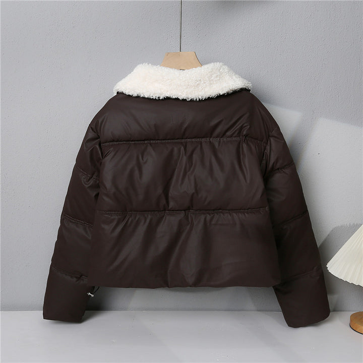 Damen nan kurze gesteppte Winterjacke mit Teddykragen, wattierter Isolierung und verdecktem Druckknopfverschluss Drune