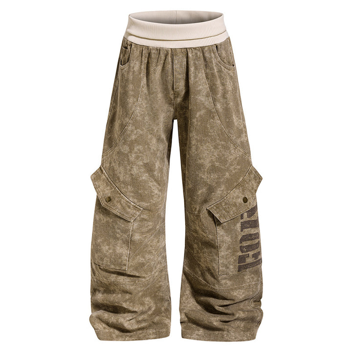 Damen Weite Cargo-Culotte-Hose mit hohem Rippbund und Utility-Taschen Drune