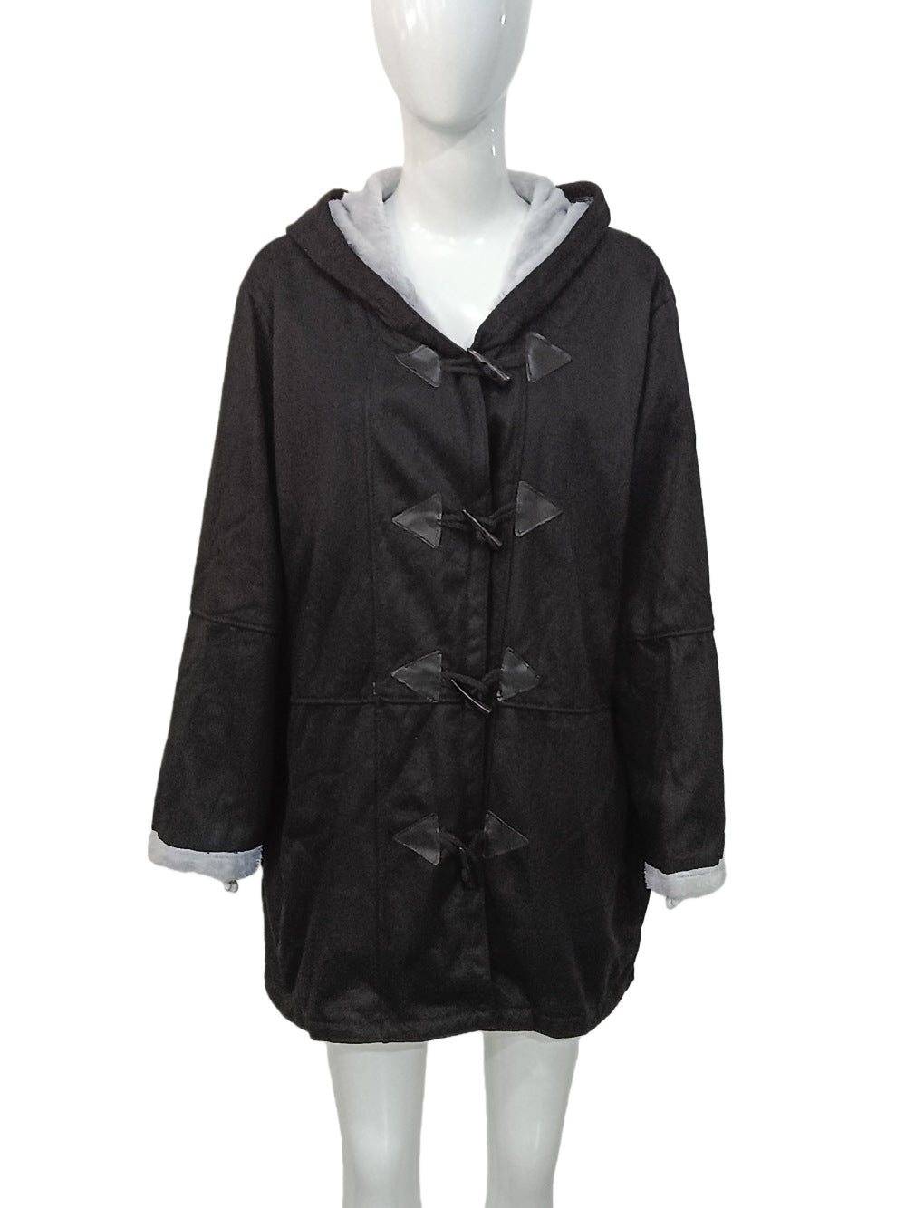 Damen Kapuzen-Dufflecoat mit Kunstfellbesatz und KnDruneelverschlüssen Drune