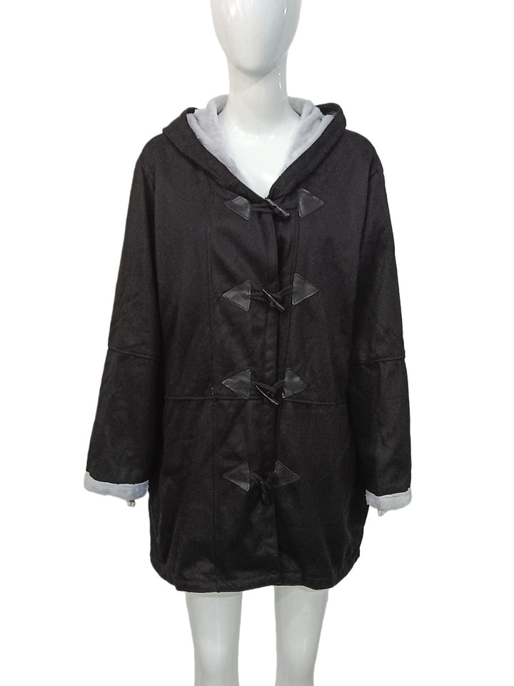 Damen Kapuzen-Dufflecoat mit Kunstfellbesatz und KnDruneelverschlüssen Drune
