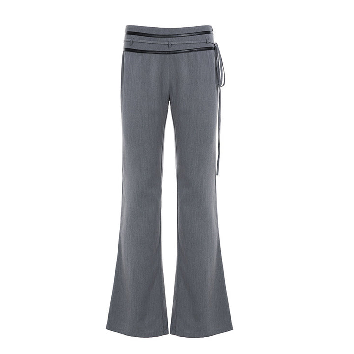 Damen nan taillierte Highwaist Schlaghose mit Zierband, Gürtelschlaufen und ausgestelltem Bein Drune