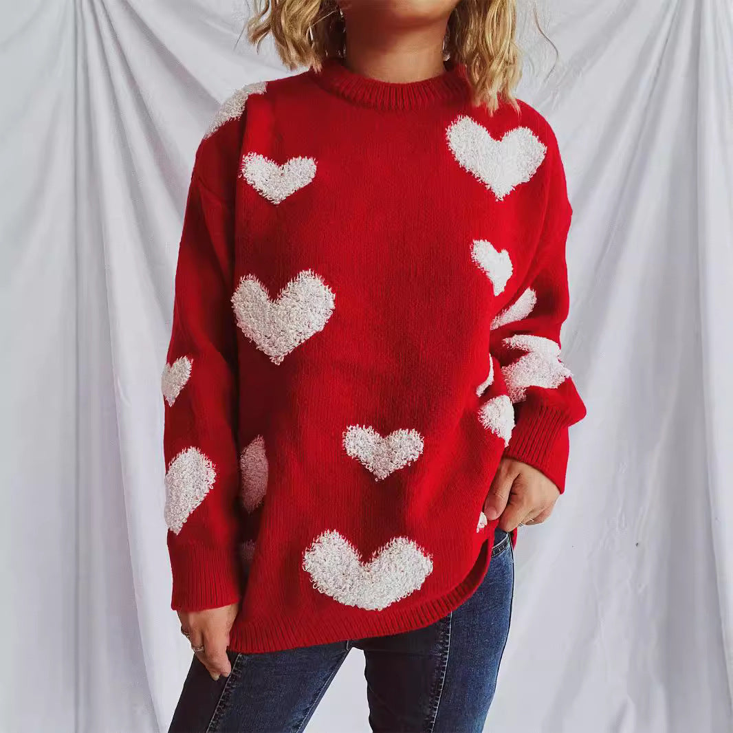 Damen Strickpullover mit herzförmigen Applikationen Drune