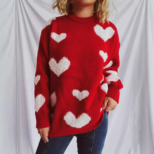 Damen Strickpullover mit herzförmigen Applikationen Drune