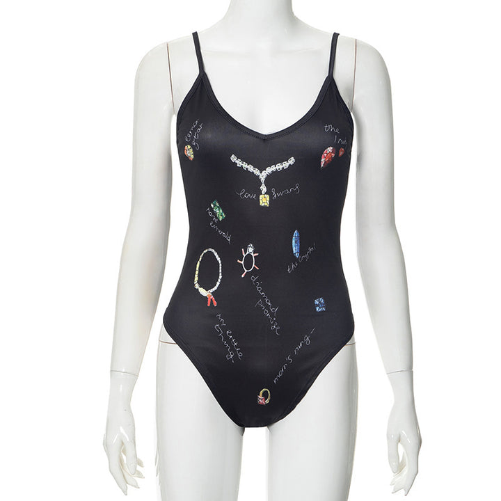 Damen Einteiler Badeanzug mit kreativen Schmuck-Prints Drune