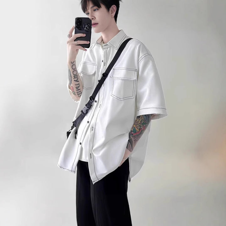 Herren Modisches Oversized Kurzarm-Hemd Drune