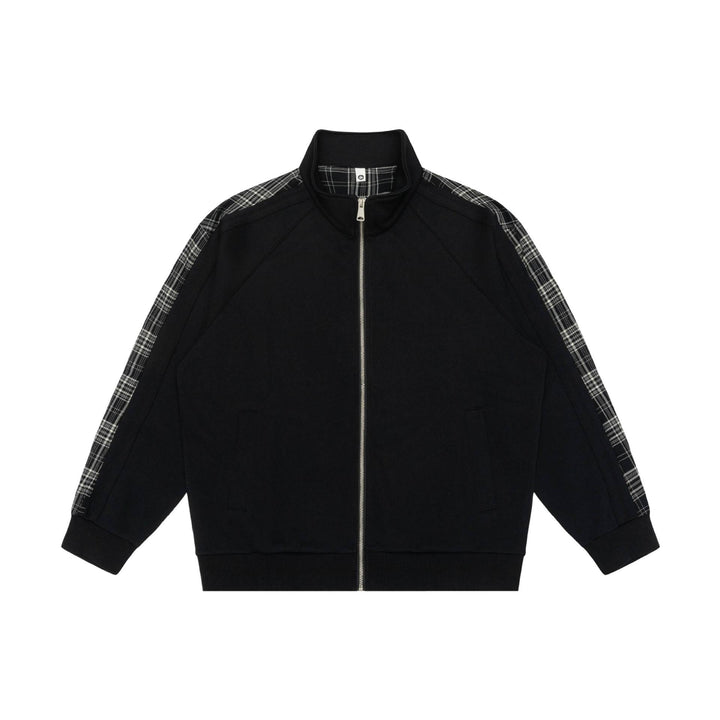 Damen Sweatjacke mit Stehkragen und kariertem Schulterstreifen Drune