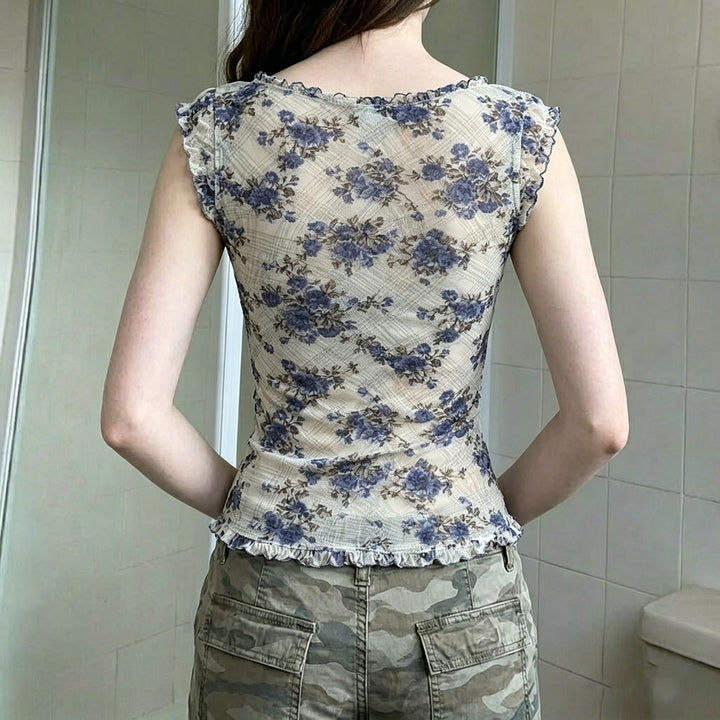 Damen Blusentop mit Rüschendetails und floralem Muster Drune