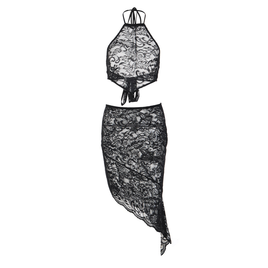 Damen Spitzenkleid mit asymmetrischem Saum und Halterdesign Drune