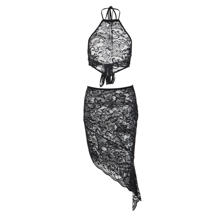 Damen Spitzenkleid mit asymmetrischem Saum und Halterdesign Drune