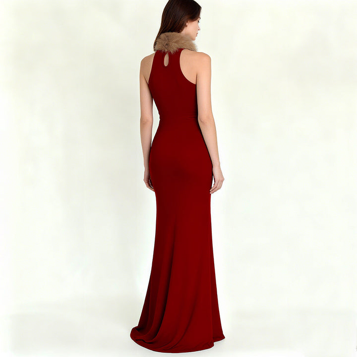 Damen elegantes Oberteil mit abnehmbaren Kunstfellkragen Drune