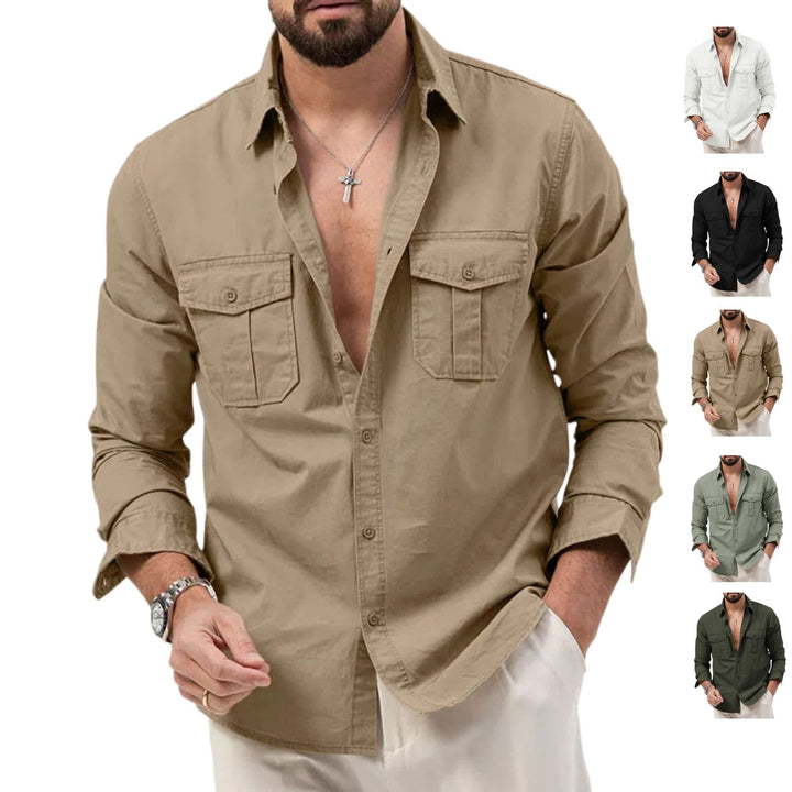 Herren Hemd mit Brusttaschen und Kentkragen, lässiger Regular-Fit aus Baumwollmix Drune