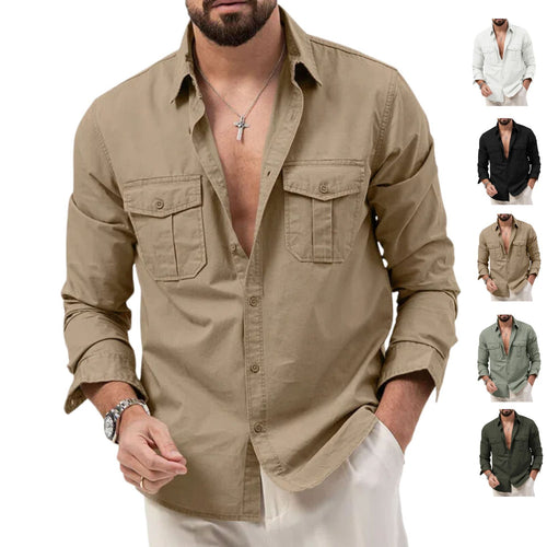 Herren Hemd mit Brusttaschen und Kentkragen, lässiger Regular-Fit aus Baumwollmix Drune