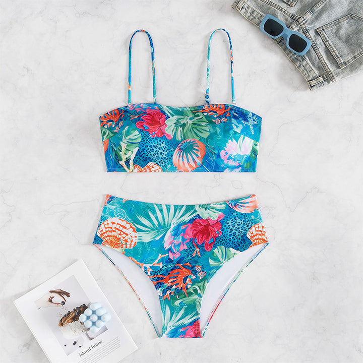 Damen Bikini-Set mit floralem Design und hoch tailliertem Schnitt Drune