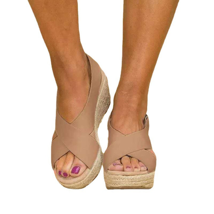 Damen Wedge-Sandalen mit verstellbarem Riemen und stylischem Kreuzdesign Drune