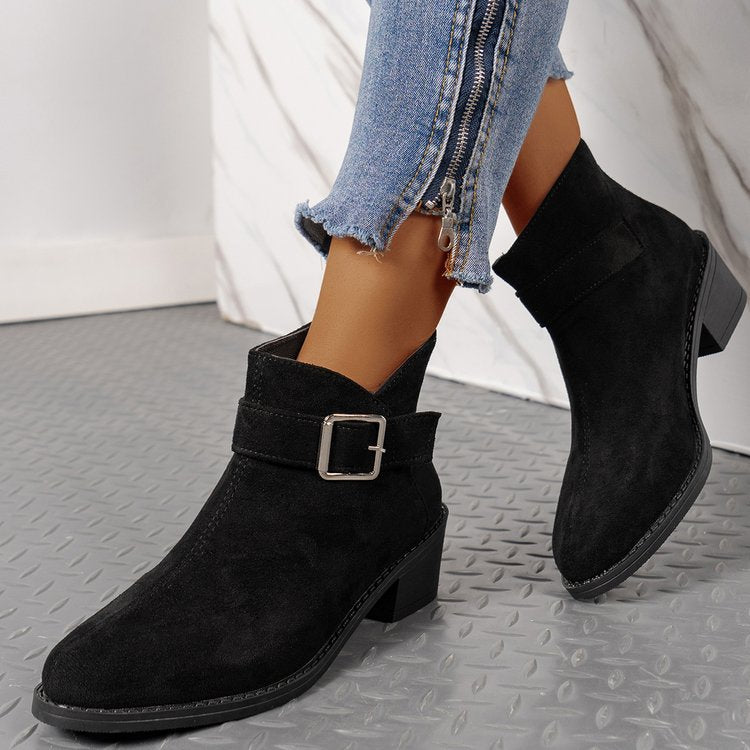 Damen Stiefeletten mit modischem Schnallen-Detail und komfortablem Blockabsatz Drune