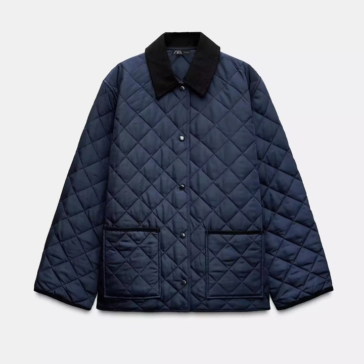 Damen Leichte gesteppte Übergangsjacke im Oversize‑Cocoon mit Cordkragen Drune