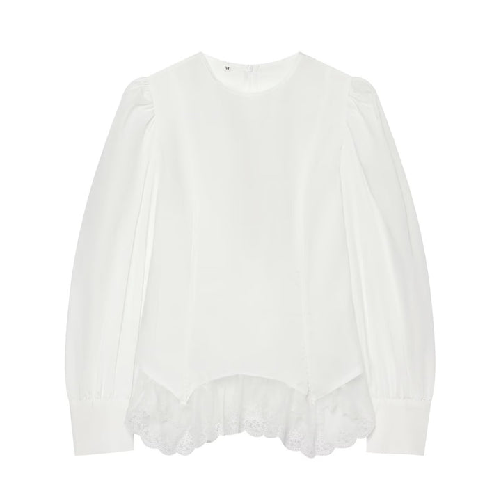 Damen Romantische Bluse mit Puffärmeln und Spitzenbesatz Drune