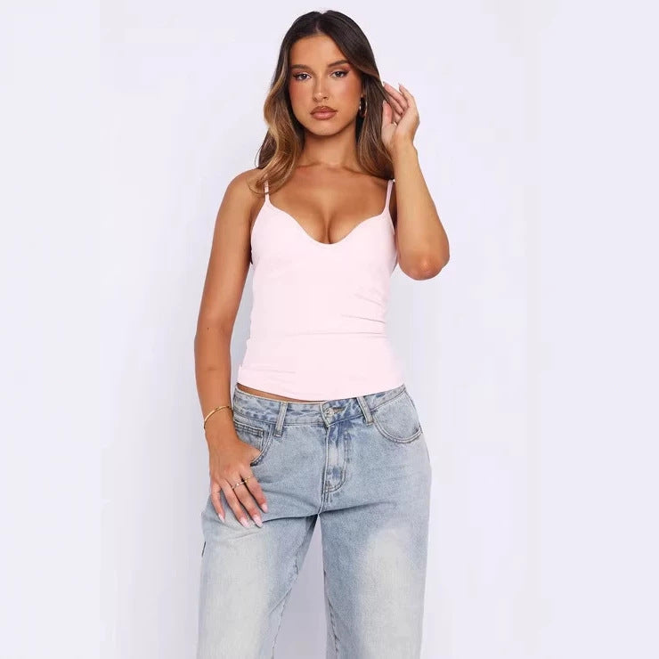 Damen Figurnahes Tanktop mit tiefem V-Ausschnitt und breiten Trägern Drune