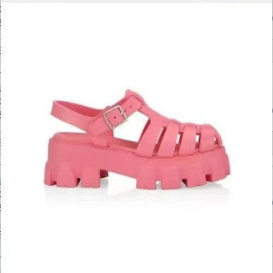 Damen  robuste Plateau-Sandalen mit mehreren Zier- und Komfortriemen, verstellbarer Metall-Schnalle und profiliertem Traktorabsatz Drune