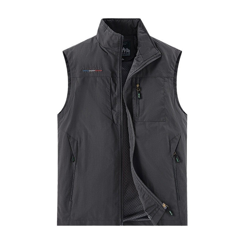 Herren Technische Outdoor-Weste mit atmungsaktivem Mesh-Futter, Reißverschlusstaschen & Stehkragen Drune