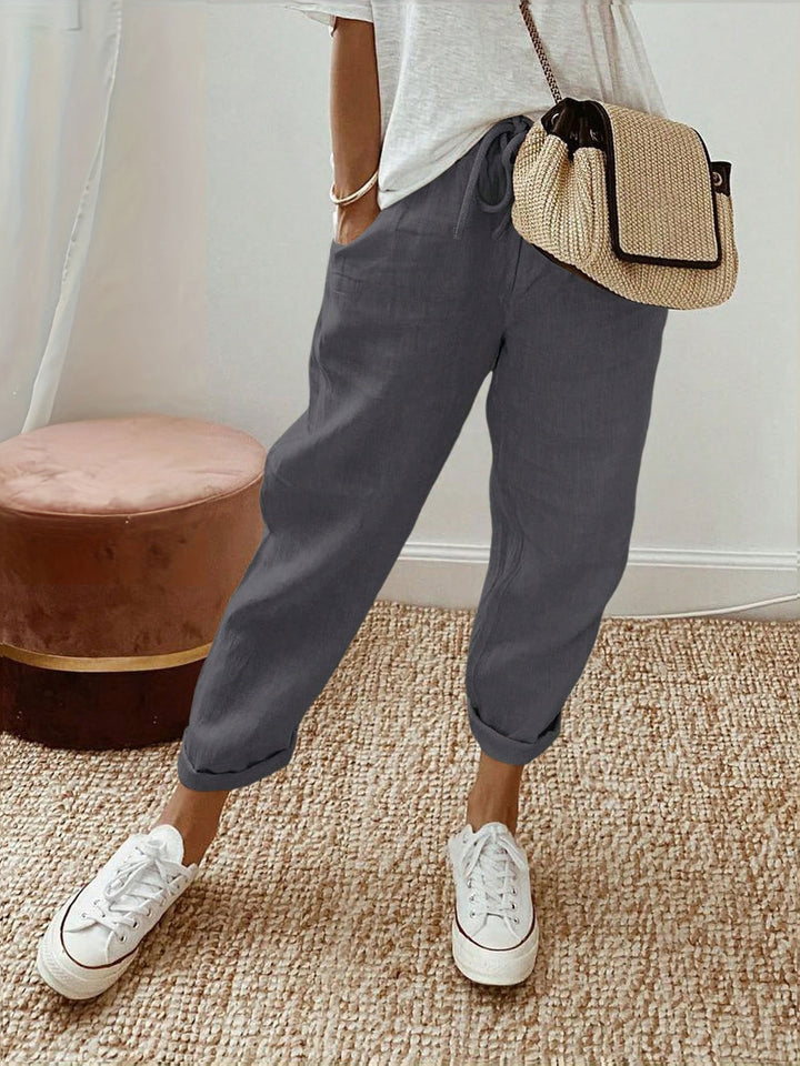 Damen Lässige Leinen-Hose mit elastischem Bund und praktischen Taschen Drune