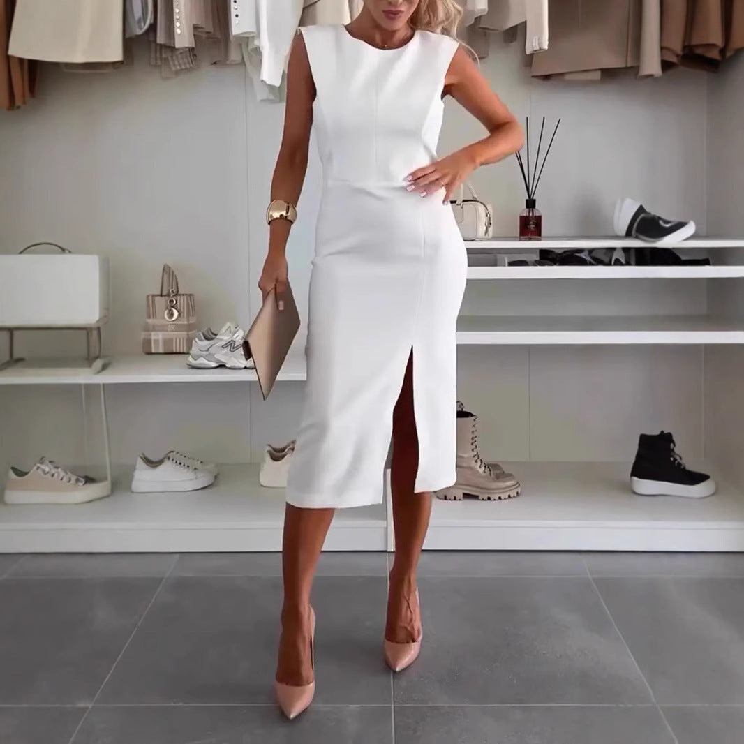 Damen Etuikleid mit asymmetrischem Ausschnitt und elegantem Schlitz Drune