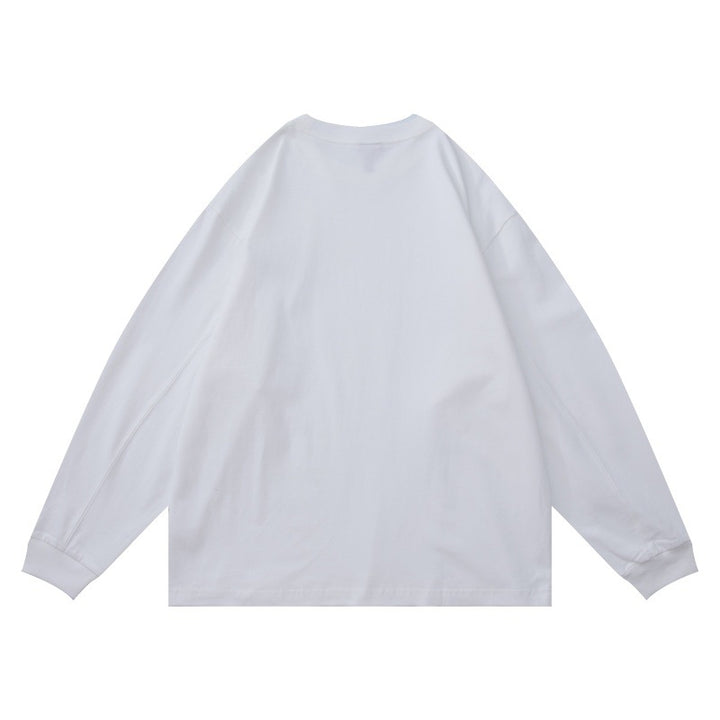 Unisex Oversize-Langarmshirt aus Baumwollmischung mit Bruststickerei und geripptem Rundhals Drune
