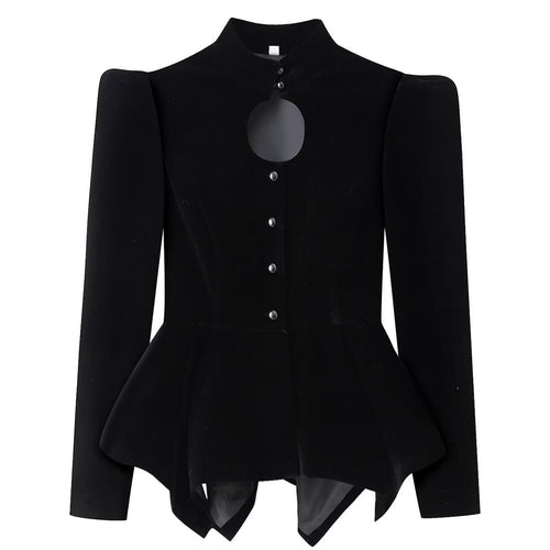 Damen nan taillierte Samtjacke mit Stehkragen Cut-Out und asymmetrischem Schößchen Drune