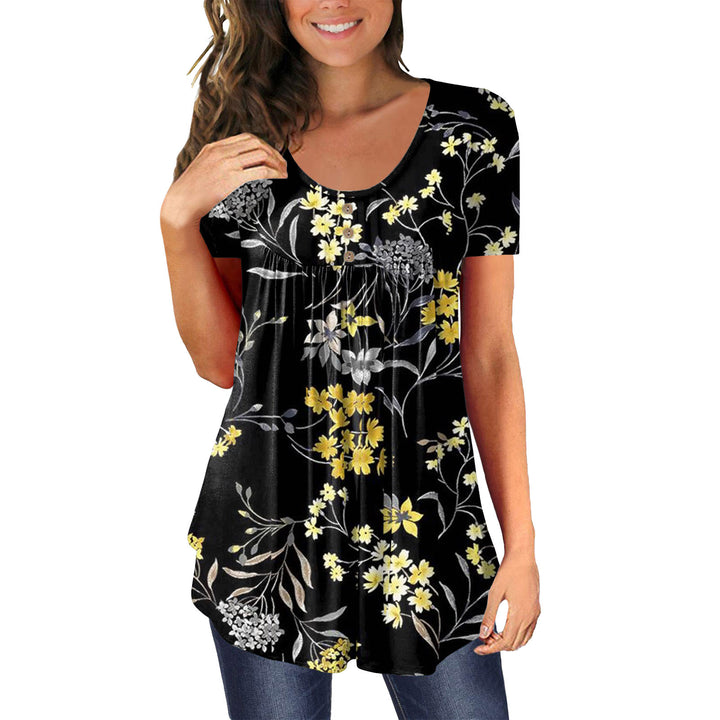 Damen Floral Print Casual Tunika Top Drune